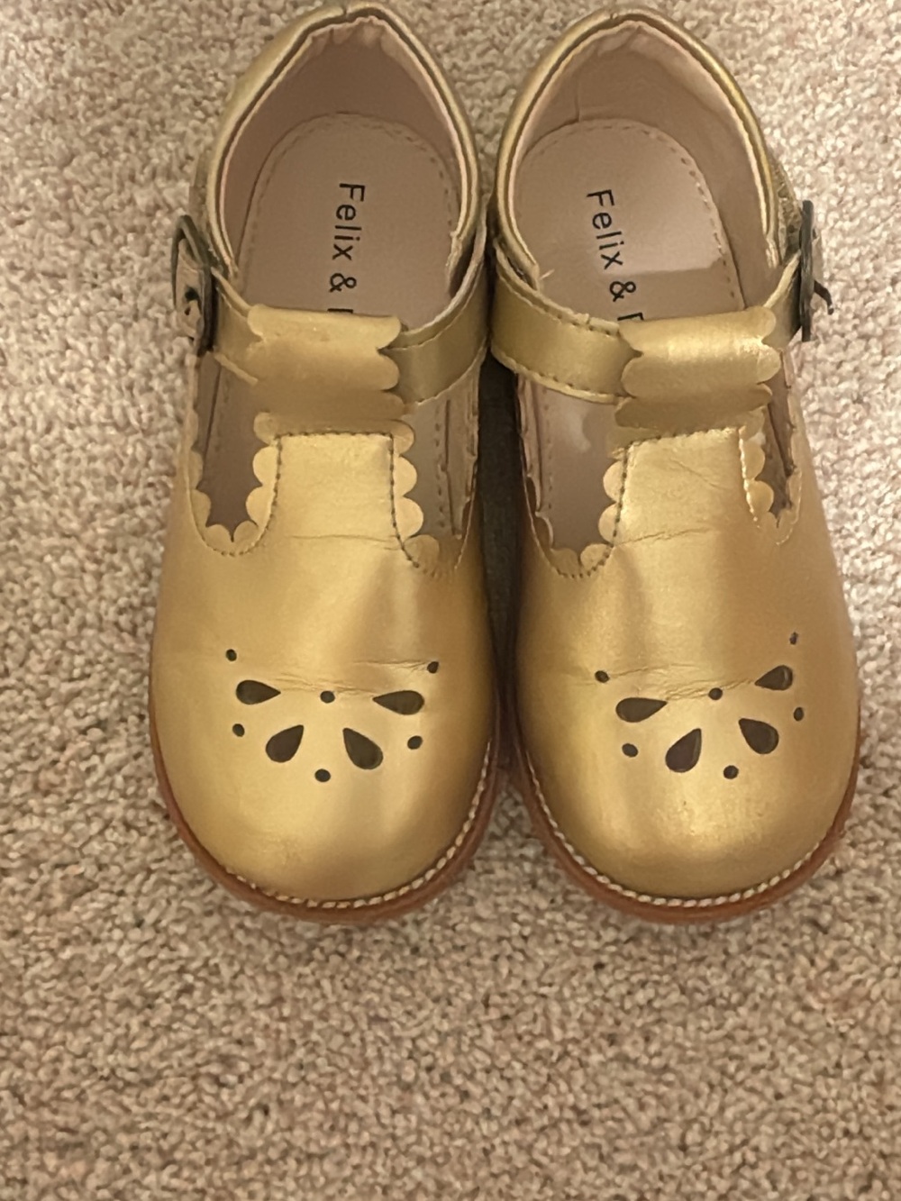 Felix & Flora Girls' Metallic Gold T-Strap Dress Shoes